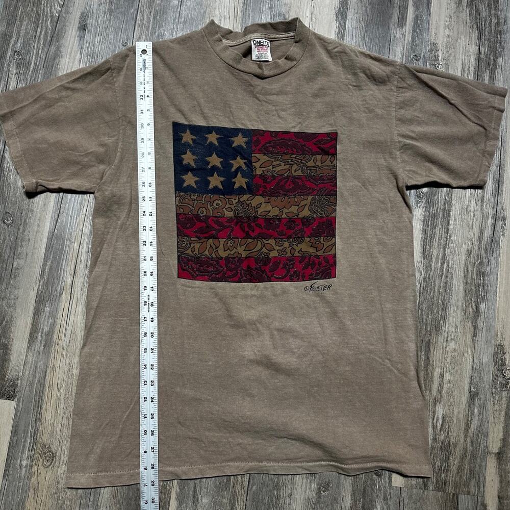 Vintage 90s Women's Large American Flag Cottage Core Crafty T-Shirt Antiqued - Picture 2 of 5